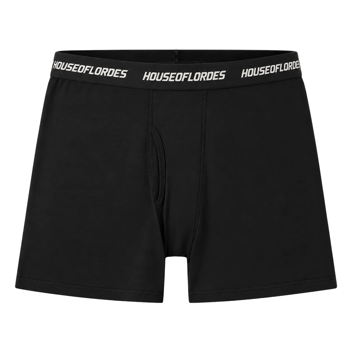 Front view of black House Of Lordes boxer briefs with white logo waistband