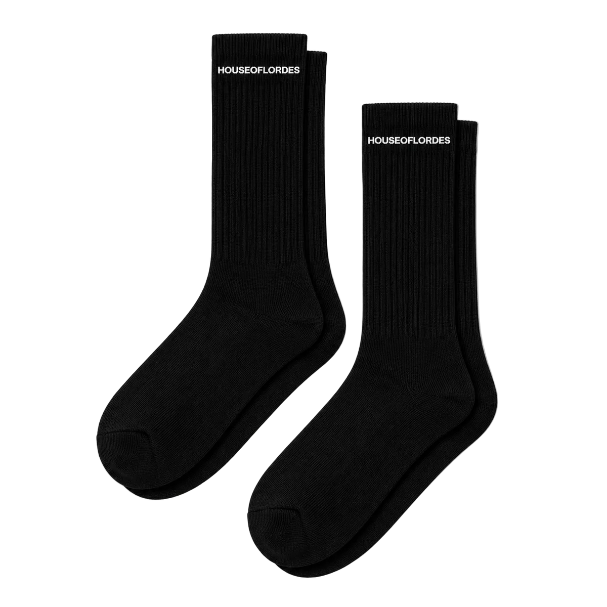 Pair of black House Of Lordes crew socks with white logo lettering